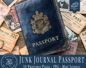 Digital Faux Passport Junk Journal Kit | Vintage Travel Ephemera | Printable Mini Passport | Passport Junk Journal Pages