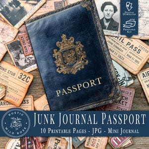 Digital Faux Passport Junk Journal Kit | Vintage Travel Ephemera | Printable Mini Passport | Passport Junk Journal Pages