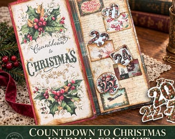 Vintage Christmas Advent Calendar Trifold Folio, Printable Junk Journal Kit,  DIY Scrapbook, Digital Papers