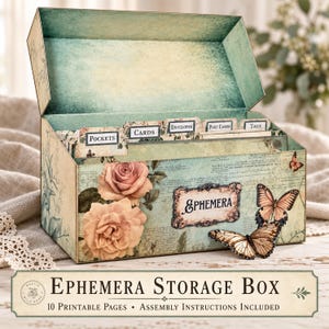 Printable Ephemera Storage Box | Digital Download with 10 Pages & Instructions | Organize Pockets, Cards, Tags, and Envelopes