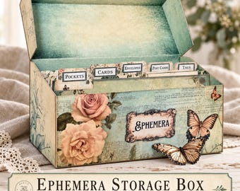 Vintage Ephemera Storage Box | Printable Junk Journal Organizer | Paper Craft Storage Kit | Digital Download