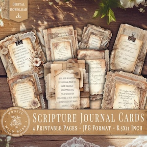 Digital Bible Journaling Scripture Cards | Vintage Faith Printable Set for Devotional Prayer Notes | Encouraging Christian Art Download