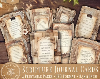 Digital Bible Journaling Scripture Cards | Vintage Faith Printable Set for Devotional Prayer Notes | Encouraging Christian Art Download
