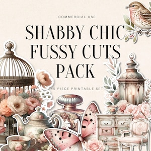 Shabby Chic Ephemera Printable, Pingelige Schnitte, Junk Journal Zubehör, Scrapbooking, DIY Handwerk, Vintage Blumen Clipart, digitaler Download
