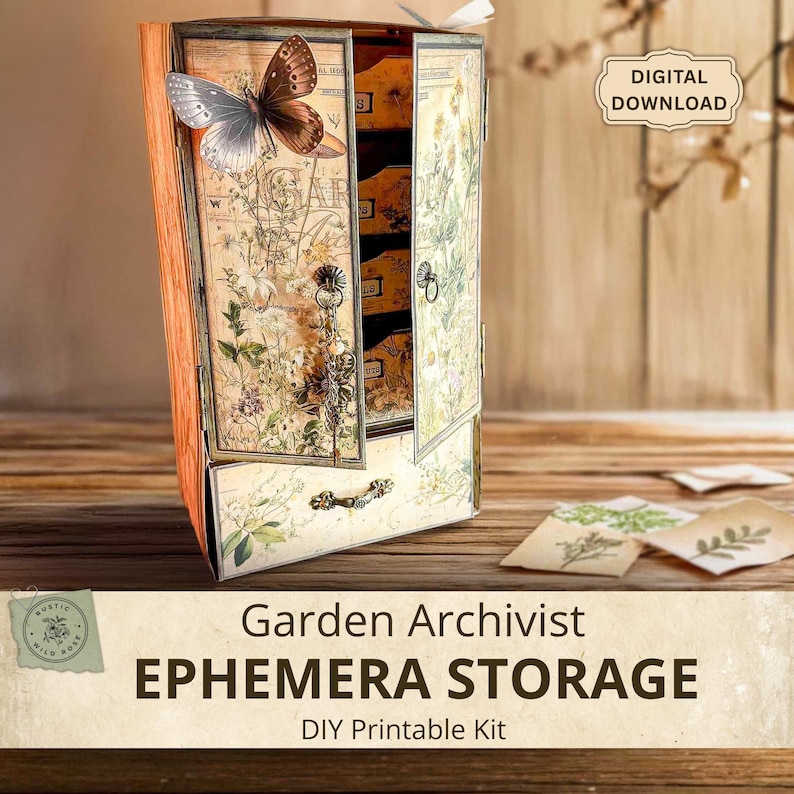 Printable Ephemera Storage Cabinet | Digital Kit for Vintage Botanical ...