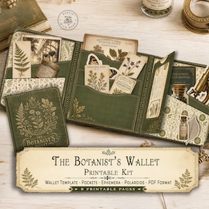 Botanisches digitales Junk-Journal-Set | Druckbare Vintage-Geldbörsen-Ephemera | PDF-Download