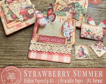 Strawberry Summer Hidden Paperclip Kit – Vintage Printable Ephemera (Digital Download)