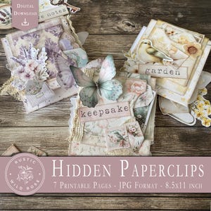 Vintage Hidden Paperclip Kit, druckbare Junk Journal Ephemera, Shabby Chic Verzierungen, DIY Collage Zubehör, rustikale Hüter