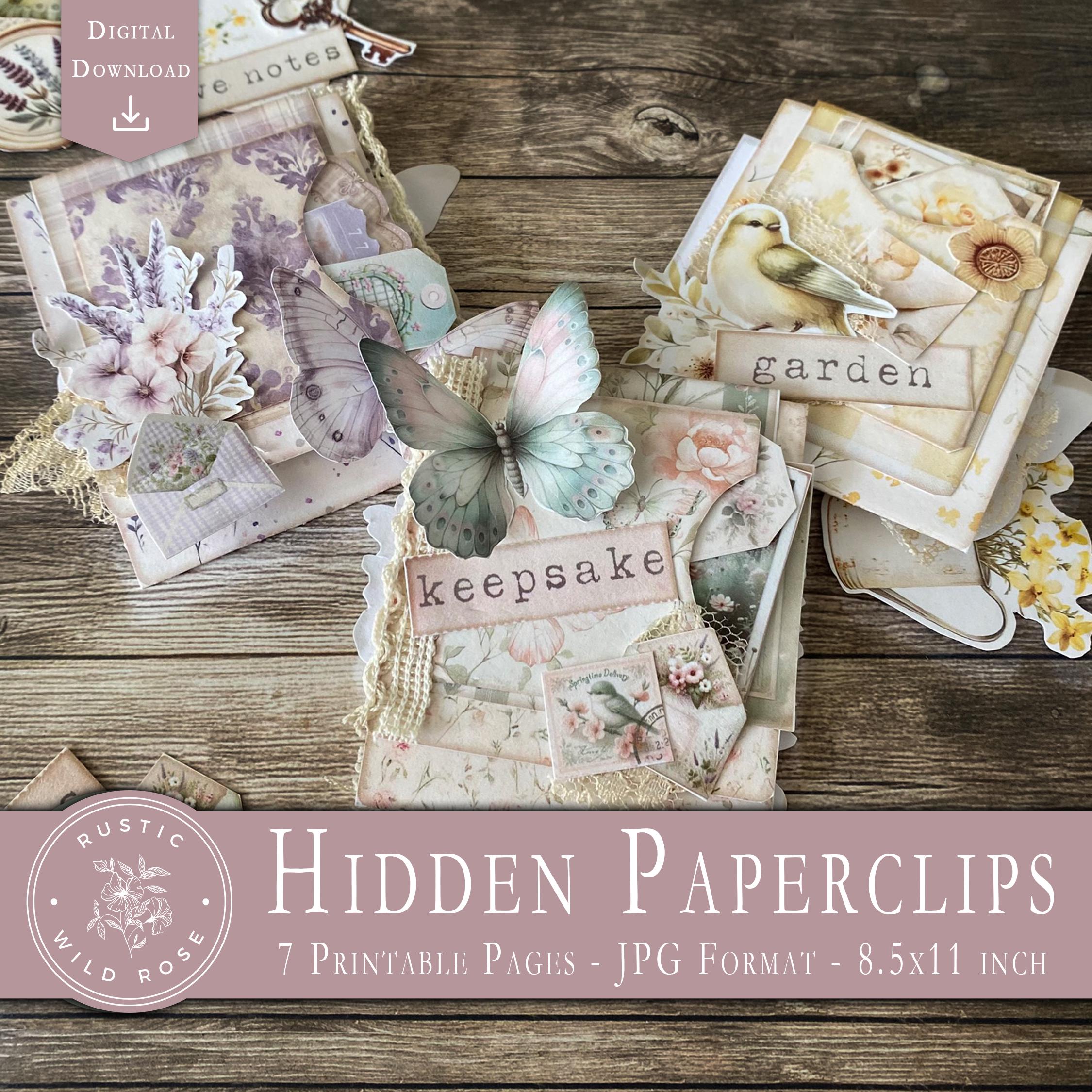 Vintage Hidden Paperclip Kit, Printable Junk Journal Ephemera, Shabby Chic Embellishments, DIY Collage Supplies, Rustic Keepers