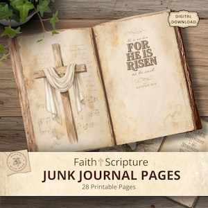 Junk Journal Kit Scripture Themed, Vintage Printable Christian Bible Verse Pages, Ephemera Set for Crafting, Faith Journal