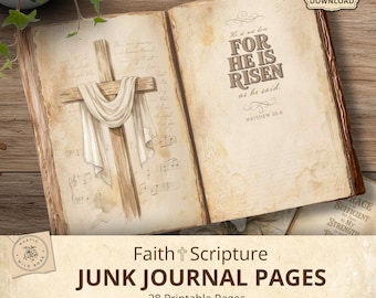 Junk Journal Kit Scripture Themed, Vintage Printable Christian Bible Verse Pages, Ephemera Set for Crafting, Faith Journal