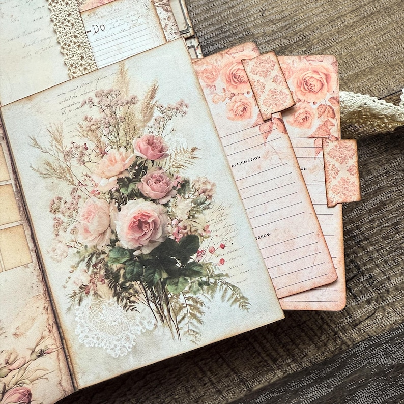 Vintage Rose Junk Journal Kit | Printable Pages and Ephemera | Digital ...