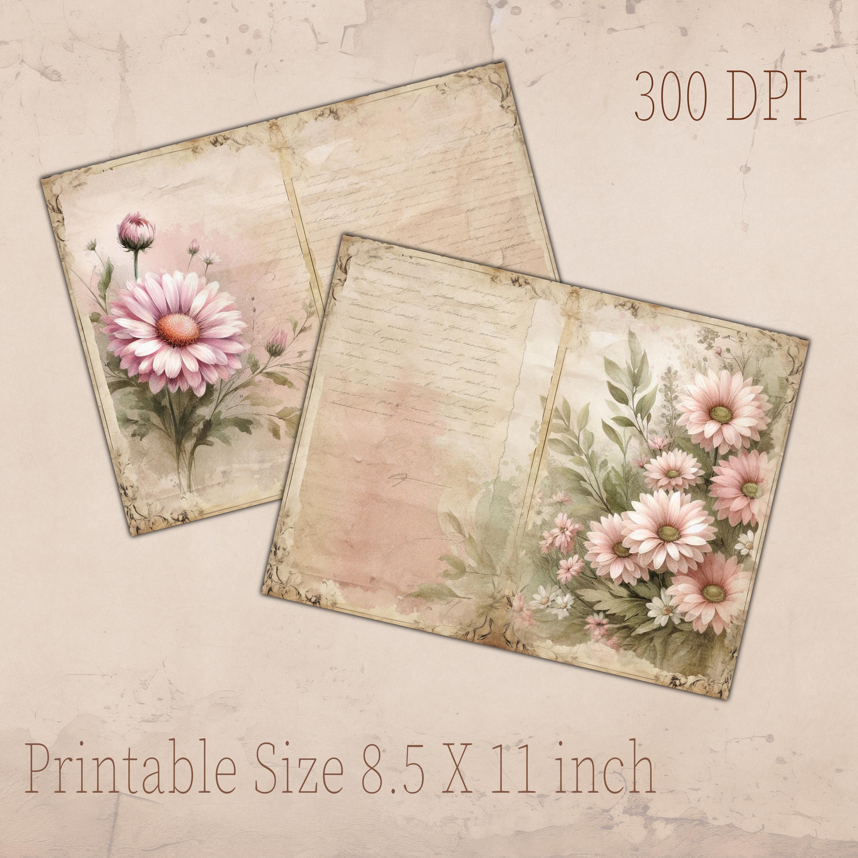 Pink Daisy Junk Journal Pages | Vintage Floral Scrapbook Paper (digital ...