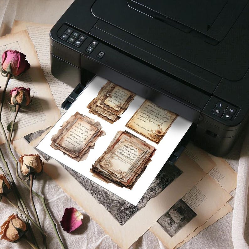 A set of printable layered scripture journal cards featuring vintage-style ephemera with faith-inspired designs. Each card includes elegant floral backgrounds, aged paper textures, delicate lace details, and handwritten scripture passages in ornate fonts. Soft pastel hues of blush, beige, and sage add a timeless, devotional touch. Perfect for junk journaling, scrapbooking, and Bible journaling, these printable scripture cards bring inspiration and beauty to creative projects.