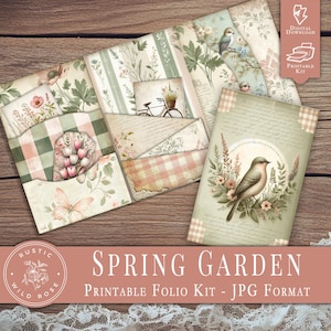 Spring Garden Printable Folio Kit – Vintage Floral Junk Journal Folio – Digital Download Ephemera for Scrapbooking Crafts
