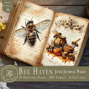 Pages numériques du journal numérique indésirable Bee Haven, papiers imprimables vintage en nid d'abeille, travaux manuels de scrapbooking, téléchargement immédiat, impressions de fleurs sauvages