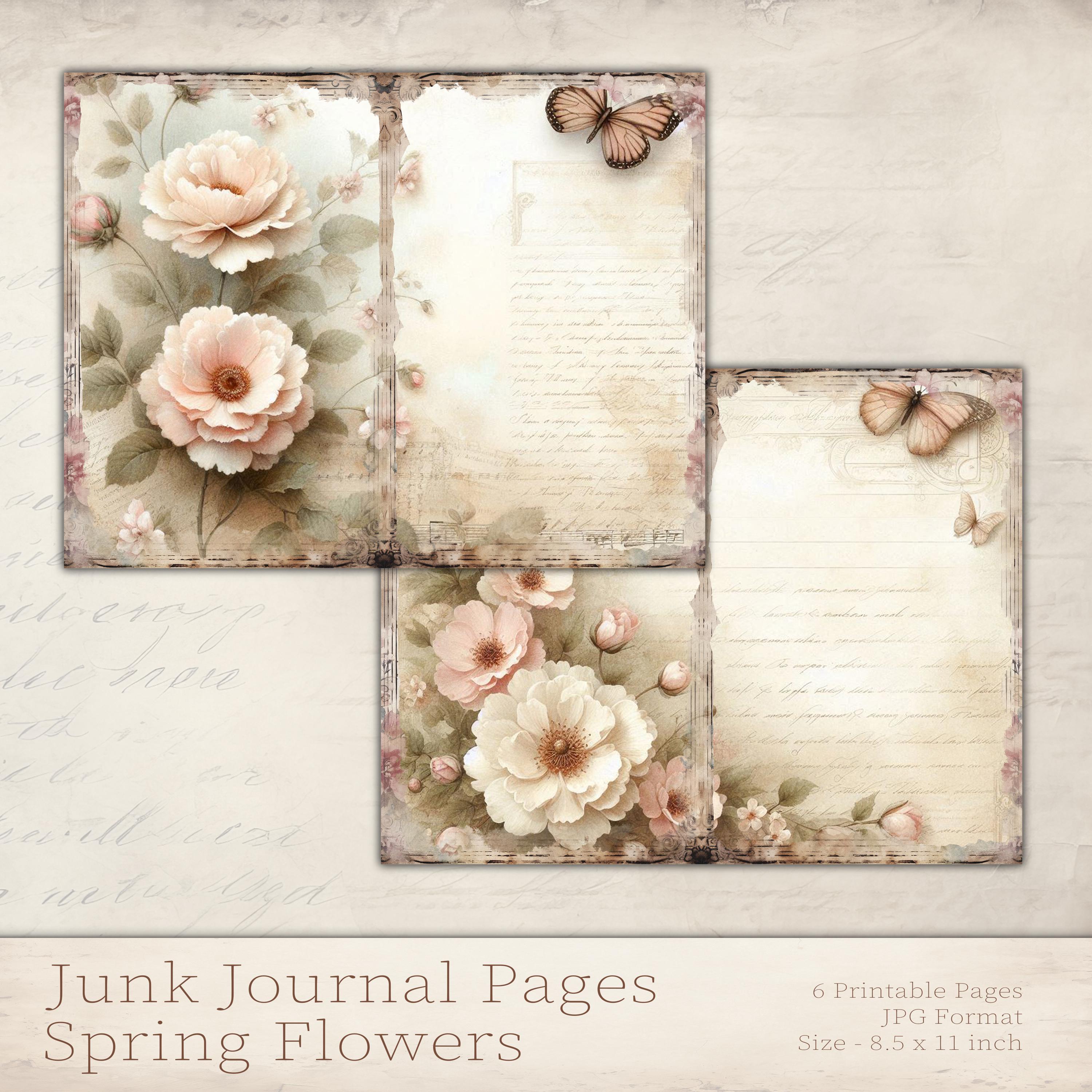 Vintage Spring Flower Butterfly Junk Journal Pages – Scrapbooking Paper ...