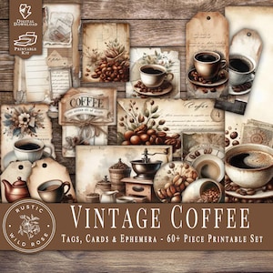 Printable Coffee Ephemera – Vintage Cafe-Themed Labels and  Tags – Digital Junk Journal & Scrapbook Craft Kit