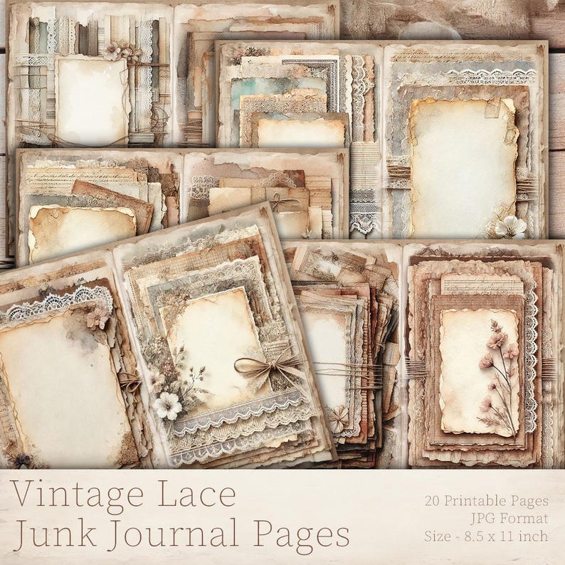 Shabby Chic Vintage Lace Printable Papers – Junk Journal Backgrounds ...