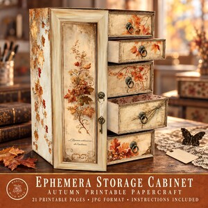Autumn Ephemera Storage Cabinet | Printable Junk Journal Organizer Box | Digital Download for Scrapbooking, Tags, Cards & Paper Crafts