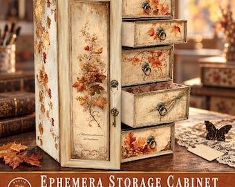 Autumn Ephemera Storage Cabinet | Printable Junk Journal Organizer Box | Digital Download for Scrapbooking, Tags, Cards & Paper Crafts