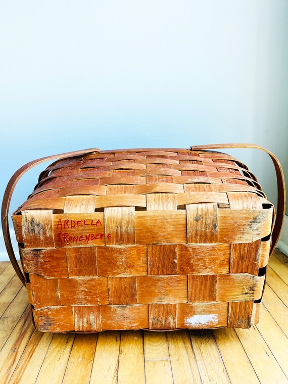 Vintage Rustic Wov-n-Wood by Jerywil Picnic Baske… - image 4