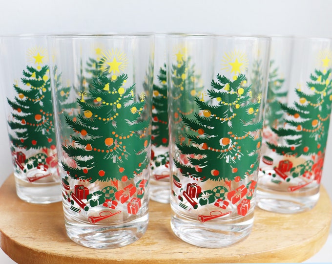 Set of 8 Vintage Christmas Tree Glasses Mid Century 1960s Etsy