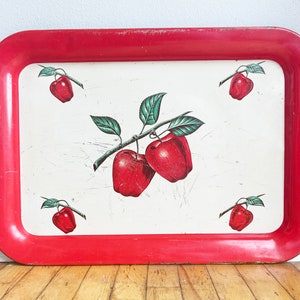 Vintage Rustic Metal Apple Tray - Decorative Trays - Fall Decor Trays - Red Delicious Apples - Red Trays