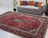 6 39 5 quot x 10 39 3 quot Beautiful Red Blue Deco Azeri Rug, Red Medallion Carpet , Antique Area Rug, Large Salon Rug ,Red Rug 00013026