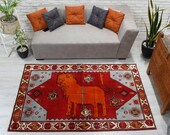 4 39 6 quot x 6 39 8 quot Amazing Nomadic deco Minimal Red Vintage Rug , 60 year Old Afghan Rug ,Antique Area Rug, 00013035
