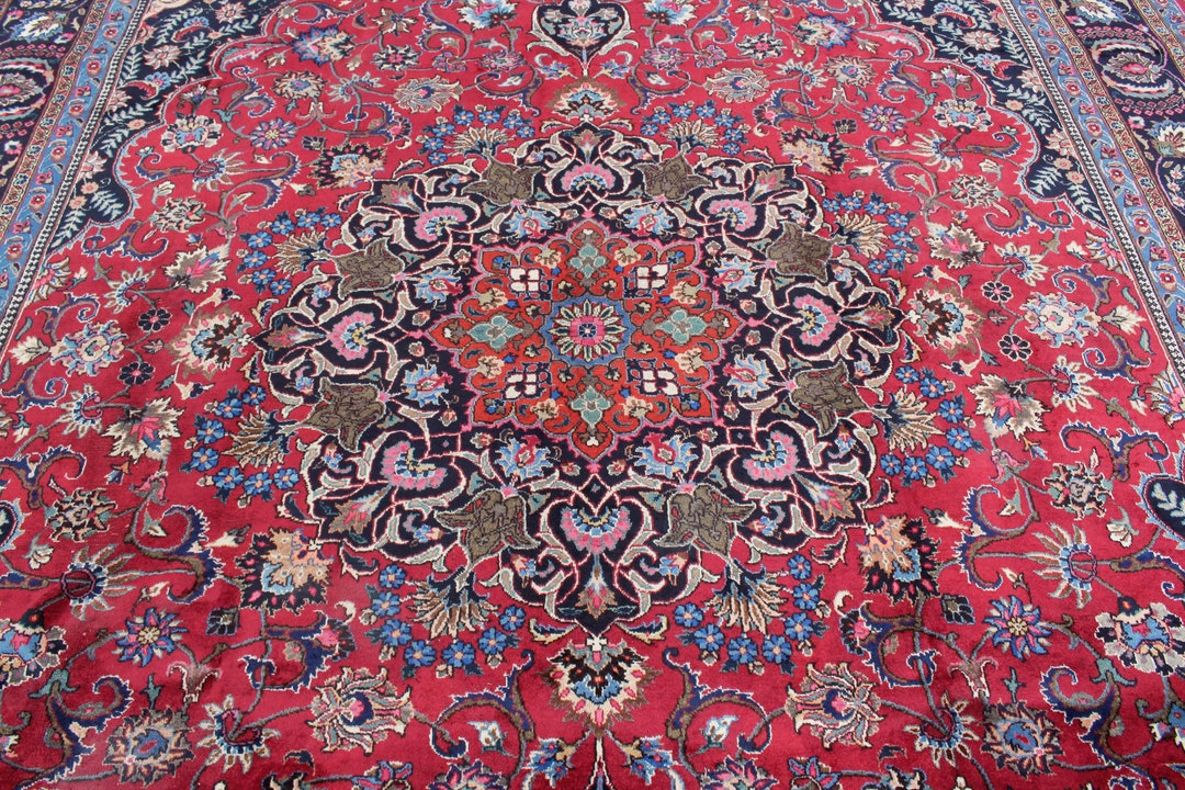 10x11 Vintage Hand Knotted Rug Red Persian Rug Living Room Etsy