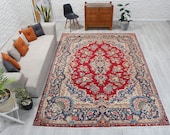 8 39 x 11 39 3 quot Clean Vintage Abstract Floral Shiny Rug , Salon Carpet, Red Azeri Rug, Red Antique Area Rug, Red Blue Rug 00020307