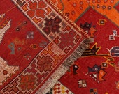 3 39 10 quot x 6 39 9 quot Red and Orange Nomadic deco Vintage Rug , 60 year Old Afghan Rug ,Antique Area Rug, 00020956
