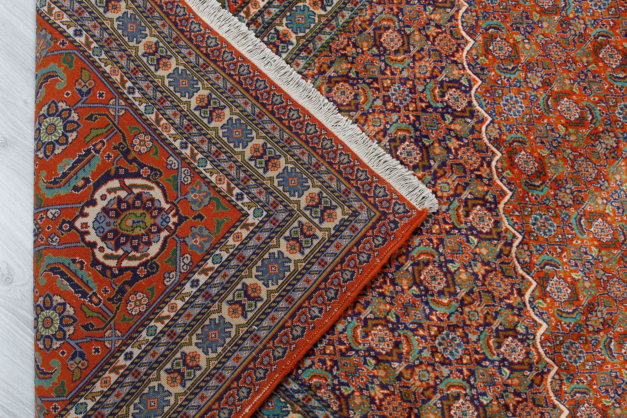 Tappeto persiano geometrico arancione e beige 9x12, tappeto intrecciato  retrò, tappeto in lana di pecora 8'8 x 12 00020305 -  Italia
