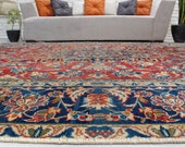 7 39 11 quot x 11 39 10 quot Sheen Pile Luxury Carpet,Tribal Medallion Salon Carpet, Red Azeri Rug, Red Antique Area Rug, Red Blue Rug 00020925