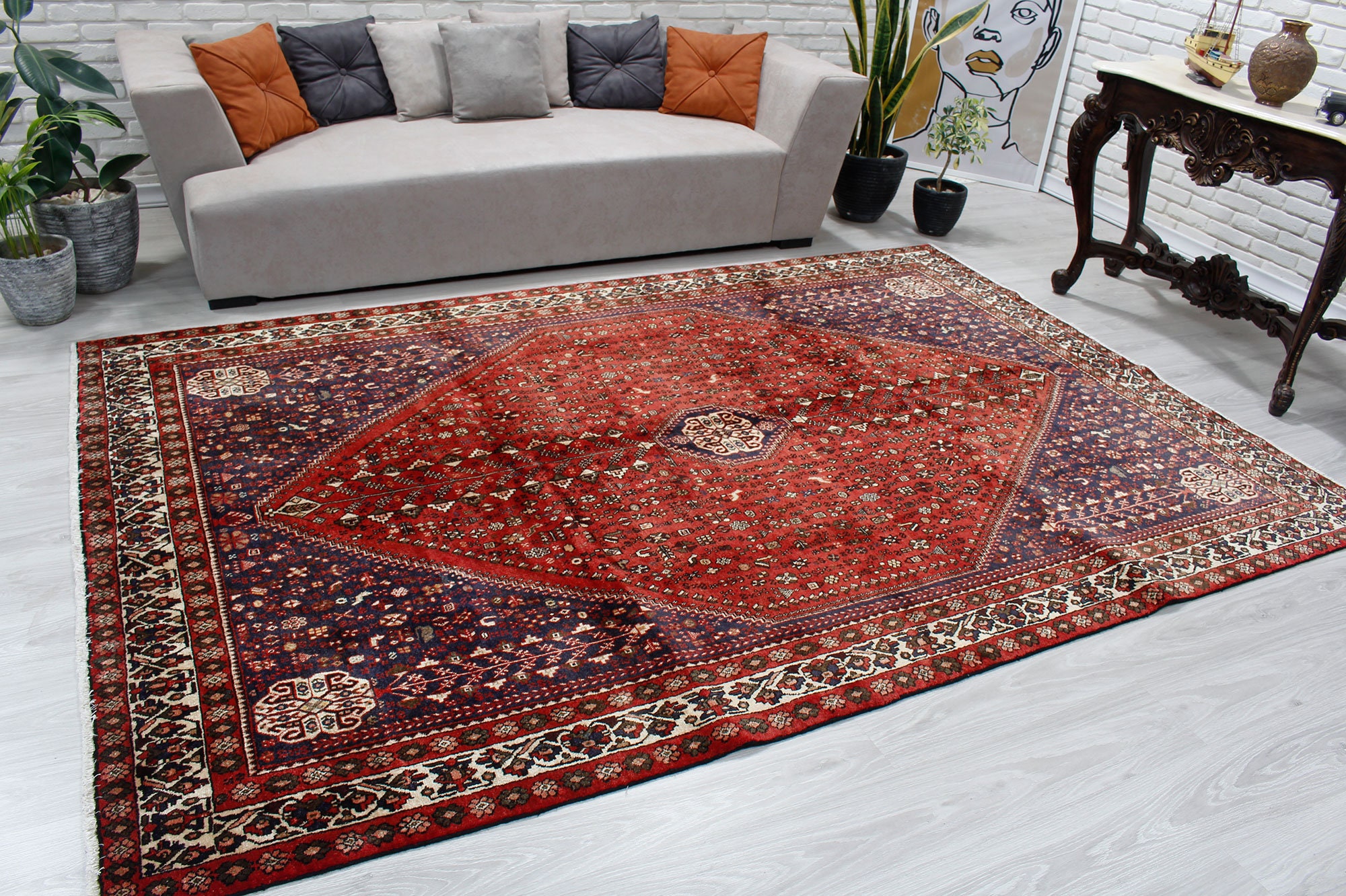 6'7 x 9'11 Luxury Red Deco Farmhouse Rug Etsy