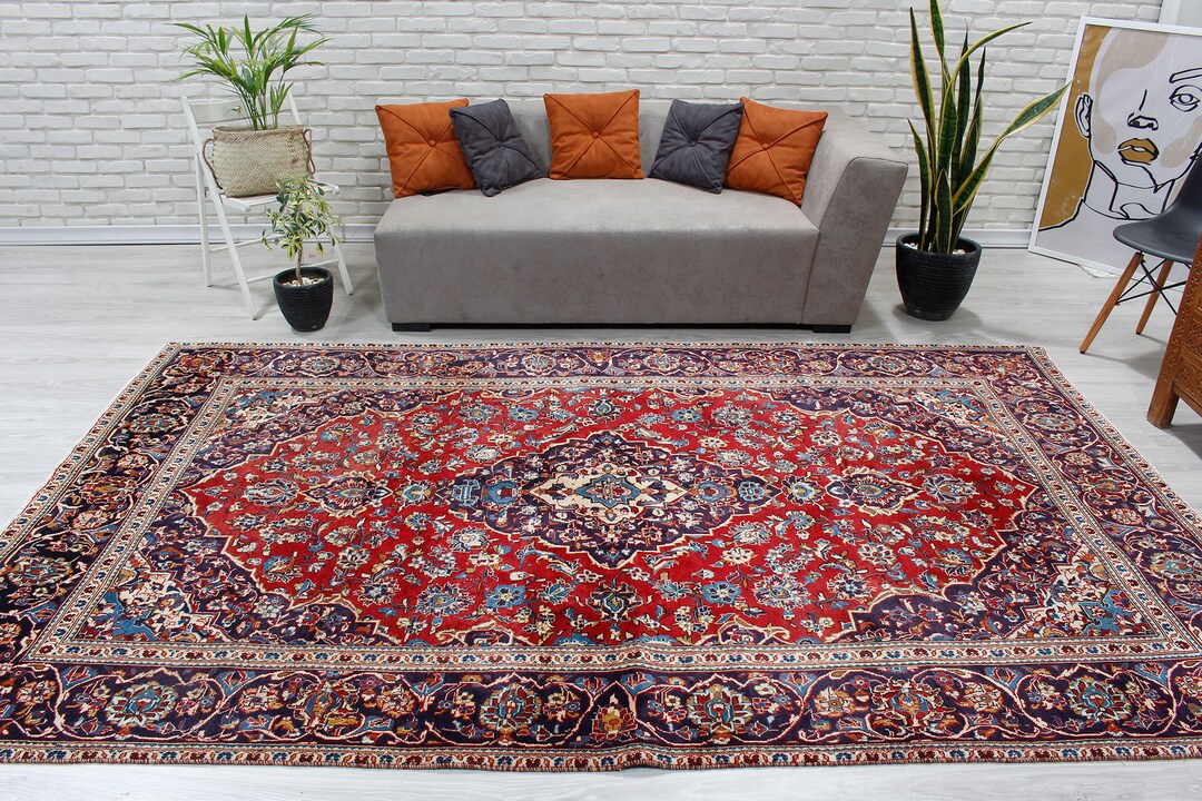 6x10 Red Persian Rug, Red Living Room Rug, 6'5 X 10'3 Area Rug, Home