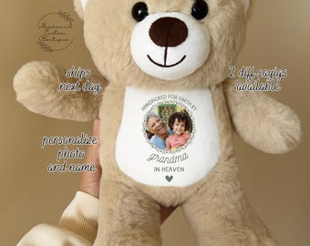Personalized Photo Memorial Plush | Bear | Personalised Grandparent Memory Teddy | Handpicked For Earth | Sent With A Kiss From Heaven