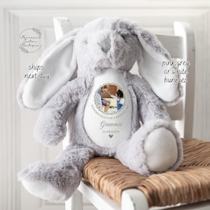 Personalized Photo Memorial Plush | Bunny | Personalised Grandparent Memory Teddy | Handpicked For Earth | Sent With A Kiss From Heaven