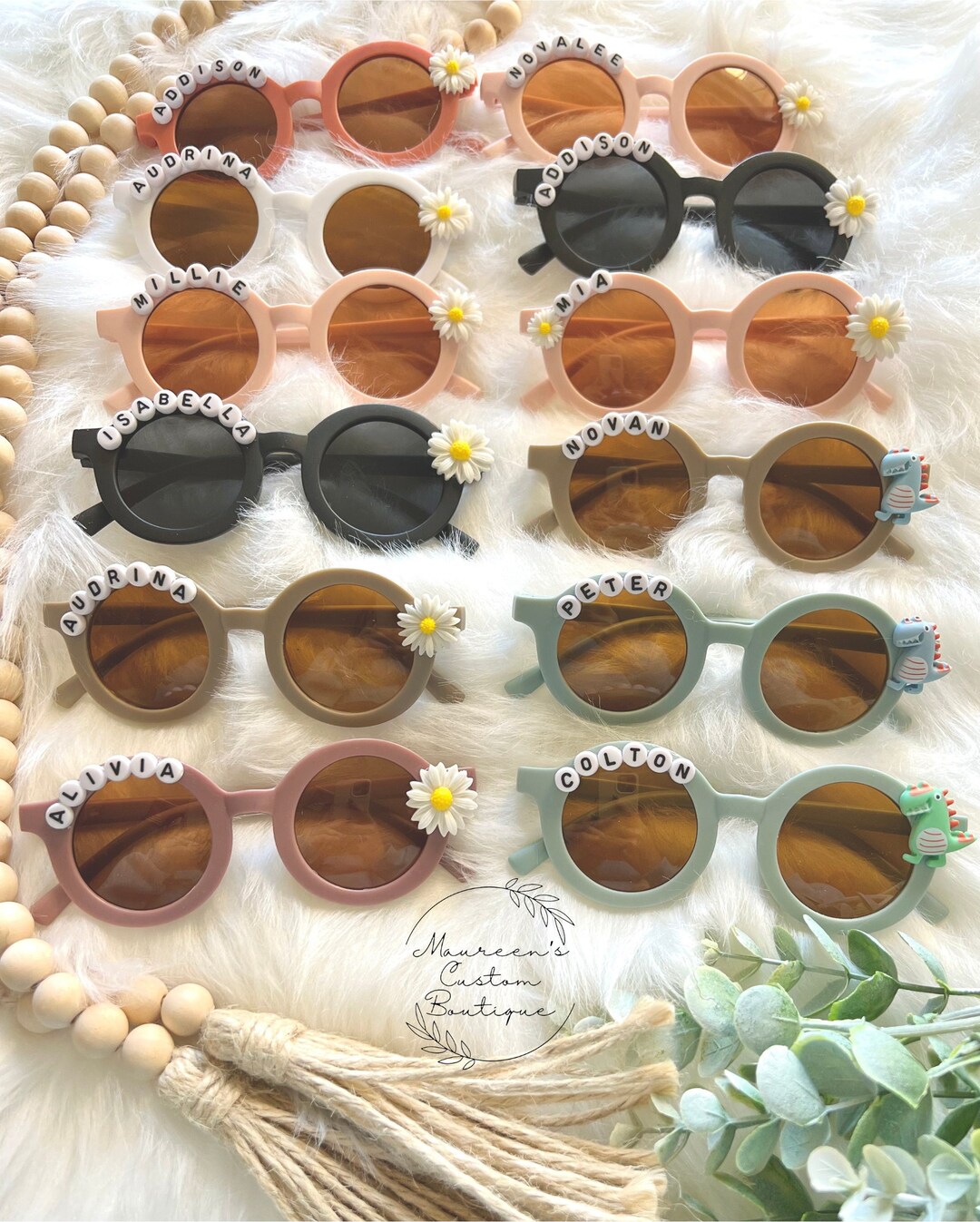 Personalized Childrens Round Sunglasses Dinosaur Sunglasses Flower