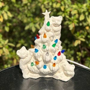 Light Up Christmas Tree Bears Ceramic Ready To Paint Bisque