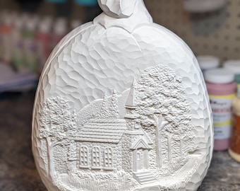 Medium Pumpkin Fall Church Scene 2011 Ceramic Bisque Halloween