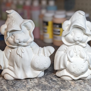 Ghost Bear Boy & Girl Set Vintage Clay Magic Halloween Ceramic Bisque 1995