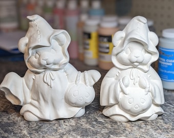 Ghost Bear Boy & Girl Set Vintage Clay Magic Halloween Ceramic Bisque 1995