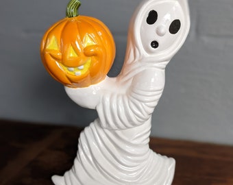 Vintage Ceramic Ghost Holding Pumpkin