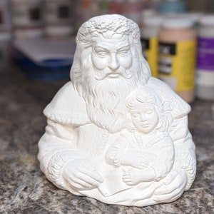 Santa With Girl Child Bust Ceramic Christmas Bisque