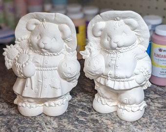 Scarecrow Bears Boy & Girl Clay Magic Vintage Ceramic Bisque 1995