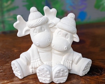 Cuddle Moose Ceramic Ready To Paint Christmas Bisque