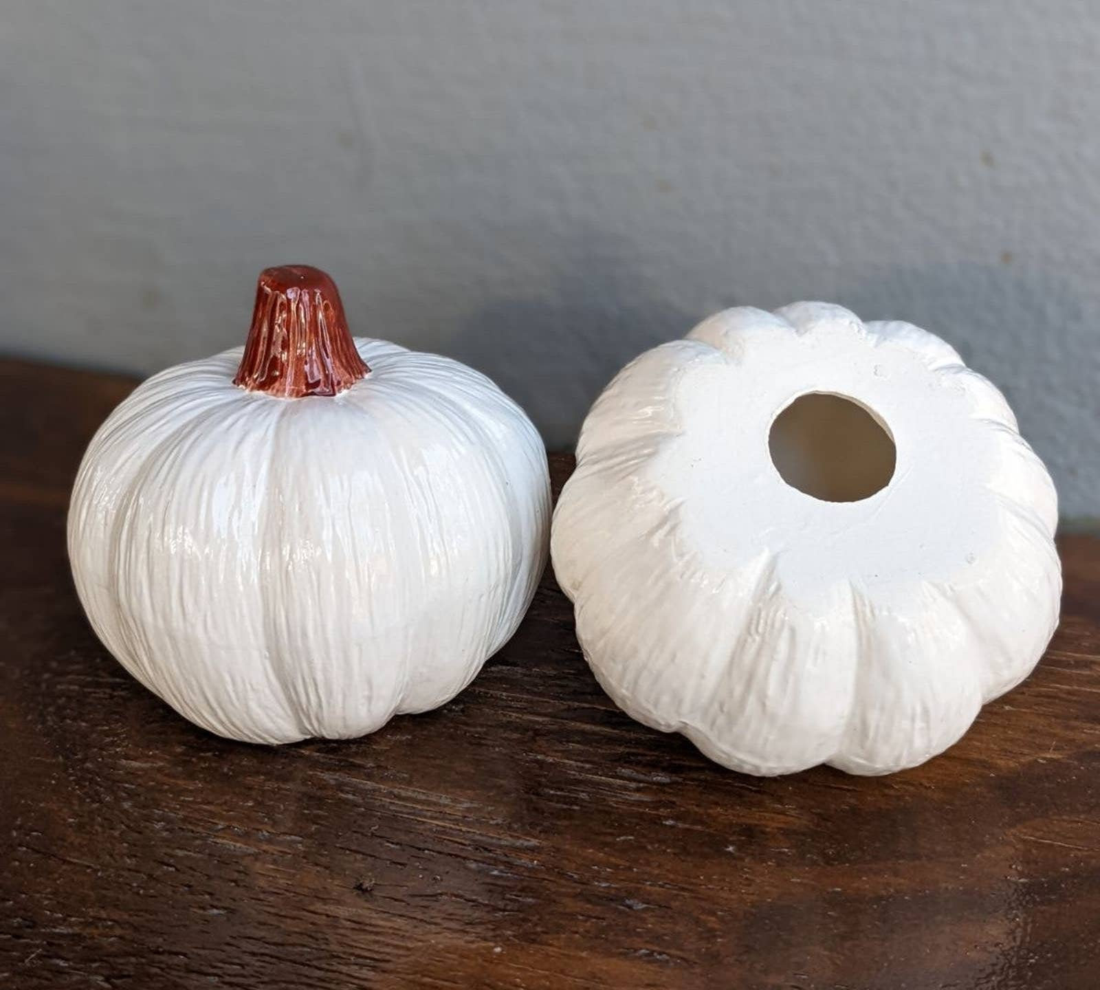 2 Citrouilles En Céramique Biscuit – Grandes Tailles : 19 Et 13 Pouces, Déco Automne