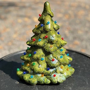 Vintage Mantle/Window Sitter Christmas Skinny Light Up Ceramic Tree 11&quot; & 9&quot;